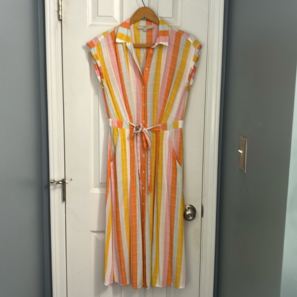 Loft size 2 button down dress multi colored